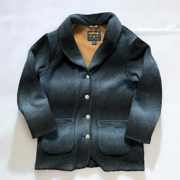 Vintage Woolrich Women Striped Blue Black Fleece Blazer Coat Jacket Size Small - Picture 1 of 11